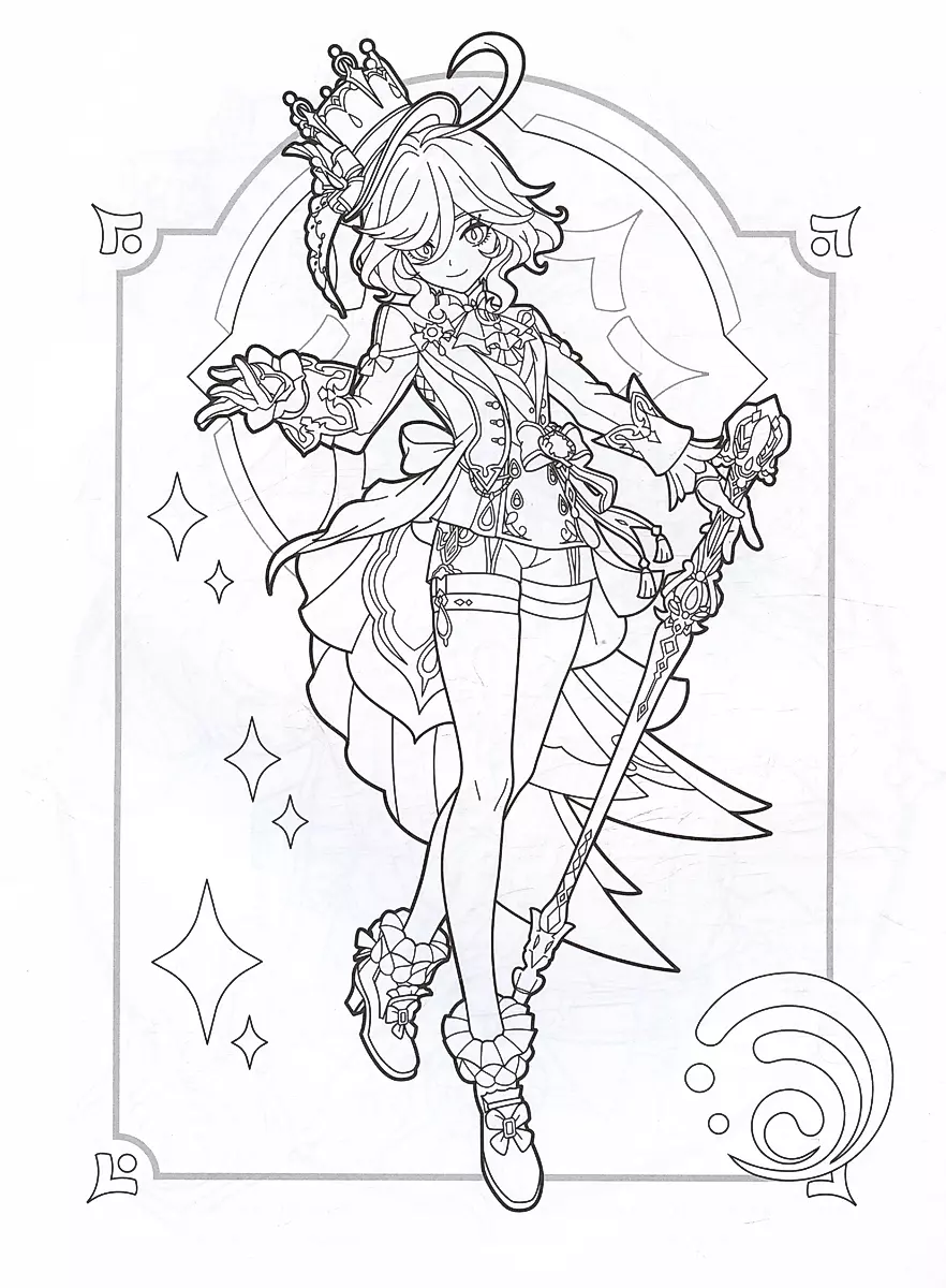 Genshin Impact. Герои вселенной Геншин. Раскраска (фиолетовая) фото книги маленькое 5