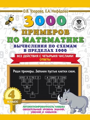 3000 примеров по математике. Вычисления по схемам в пределах 1000. Все действия с четырьмя числами. Ответы. 4 класс фото книги
