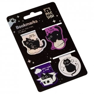 Закладки магнитные для книг, 4шт., MESHU "Meow Space", голографическая фольга фото книги 4