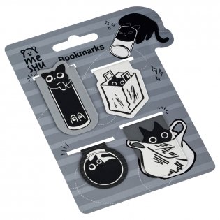 Закладки магнитные для книг, 4 шт., MESHU "Кошачьи будни", софт-тач. Арт. MS_66071 фото книги 3