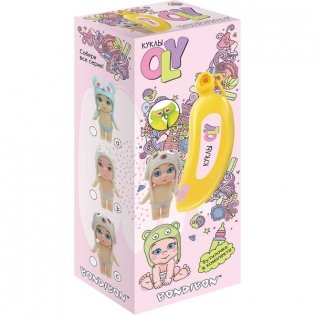 Набор игровой Bondibon "Куколка OLY", в шапочке-ушанке с животным и аксессуарами в банане, девочка, 8 см, арт. 3370-B фото книги