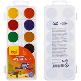 Акварель Мульти-Пульти "Енот в Красном море", медовая, 12 цветов, без кисти, пластик, европодвес. Арт. АП_10705 фото книги 2