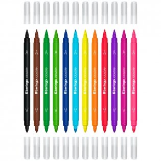 Фломастеры двусторонние Berlingo "Double", 12 цв., 12 шт., смываемые, картон, европодвес. Арт. WP_03712 фото книги 2