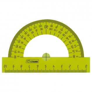 Транспортир 10см, 180° СТАММ, пластиковый, прозрачный, неоновые цвета, ассорти. Арт. ТР11 фото книги 4