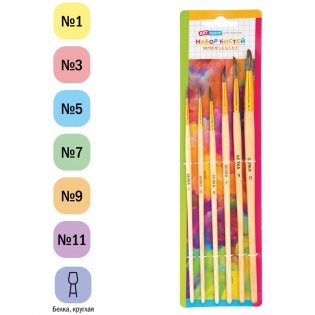 Набор кистей ArtSpace 6шт., белка, круглые, № 1, 3, 5, 7, 9, 11, блистер фото книги 2