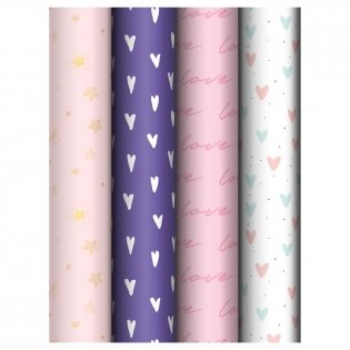 Упаковочная бумага глянц. 70х100 см, MESHU "Love pattern", 80 г/м2, ассорти 4 дизайна. Арт. MS_66827 фото книги