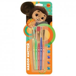 Набор кистей Мульти-Пульти "Чебурашка", 5 шт., синтетика, круглая № 3, плоские № 2, 6, 14, овальная № 1, блистер. Арт. НКЧБ_53002 фото книги