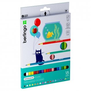Карандаши цветные Berlingo "SuperSoft. Жил-был кот", 18 цв., трехгран., заточен., картон, европодвес. Арт. SS00518 фото книги