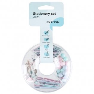 Набор мелкоофисных принадлежностей Meshu "Dew", 89 предметов, пастельные цвета, пластиковый пенал, европодвес фото книги
